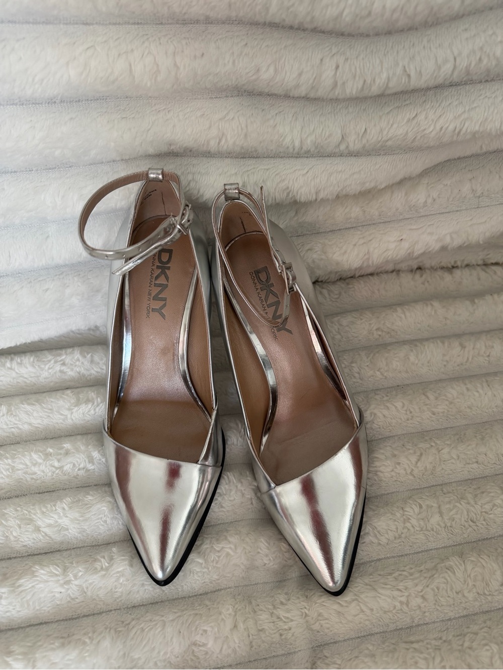 DKNY Silver Pointed Toe Ankle-Strap Pumps